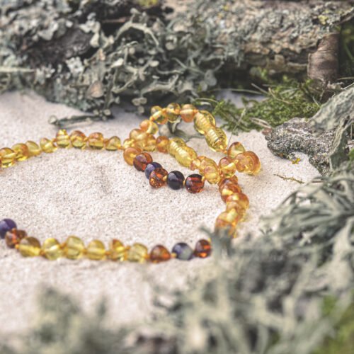 Levander Jive - Honey Amber with Caramel Amber and Purple Amethyst Kids/Teen Bracelet