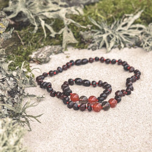 Fire Flamenco - Cherry Amber with Smoky Quartz and Carnelian: Kids/Teen Bracelet