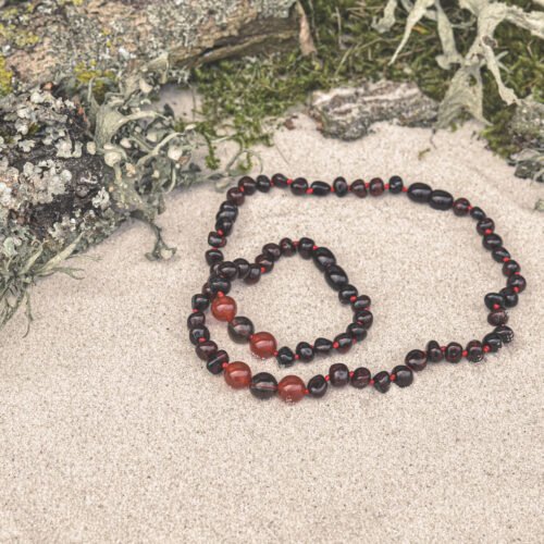 Fire Flamenco - Cherry Amber with Smoky Quartz and Carnelian: Kids/Teen Necklace