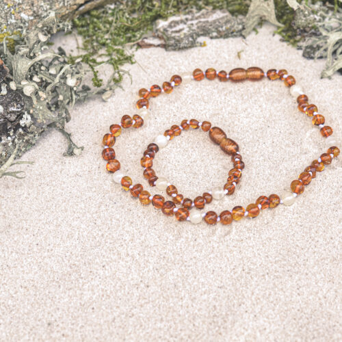 Moon Waltz - Amber Caramel & Moonstone Necklace: Kids/Teen Necklace