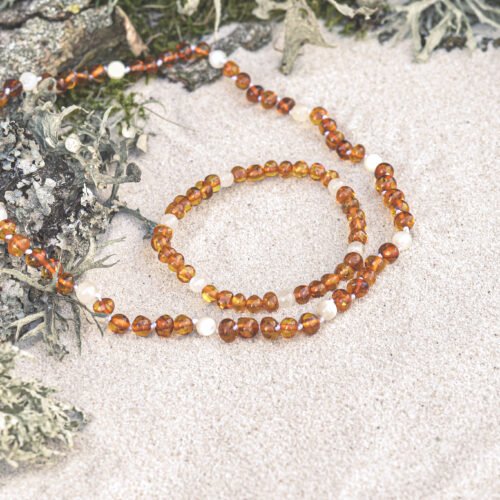 Moon Waltz - Amber Caramel & Moonstone Necklace for adults