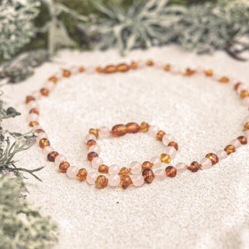 Rose Caramel Swing - Amber Caramel & Rose Quartz Bracelet for adults