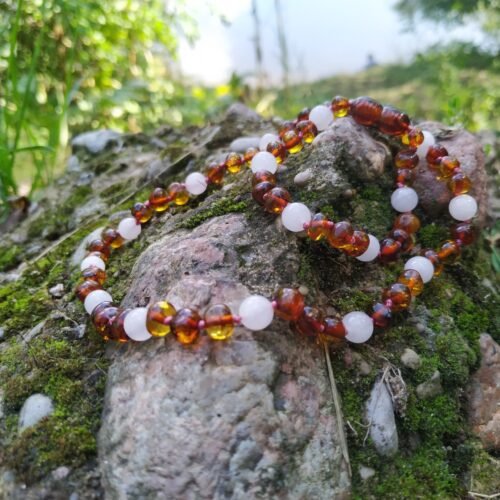Morning Waltz - Amber Caramel & Rose Quartz Bracelet: Kids/Teen Bracelet