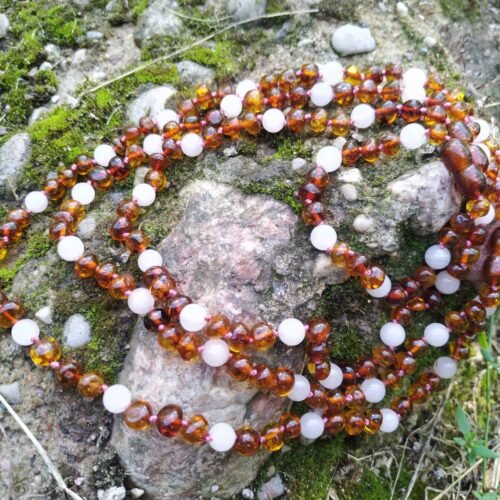Morning Waltz - Amber Caramel & Rose Quartz Bracelet for adults