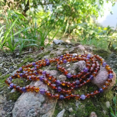 Silk Rumba - Caramel Amber and Purple Amethyst Kids/Teen Bracelet