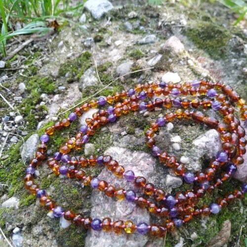 Silk Rumba - Caramel Amber and Purple Amethyst Bracelet for adults