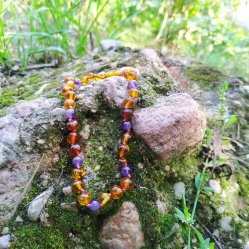 Silk Rumba - Caramel Amber and Purple Amethyst Necklace for adults