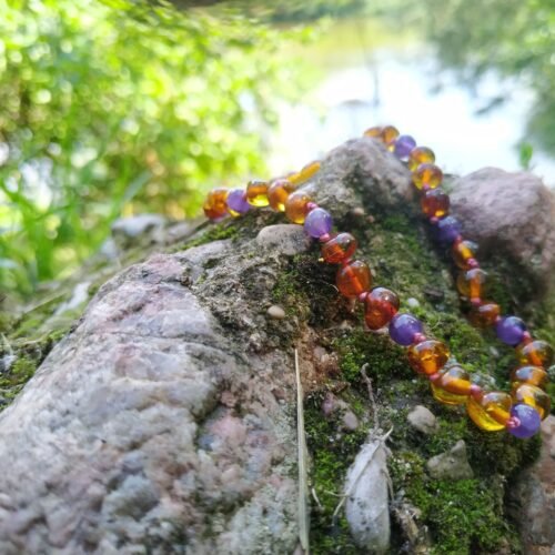 Silk Rumba - Caramel Amber and Purple Amethyst Kids/Teen Necklace