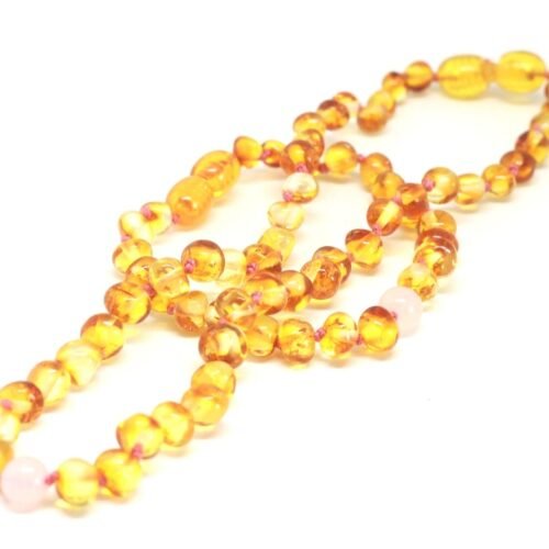Rose Drop Swing - Honey Amber with Rose Quartz Bracelet for adults