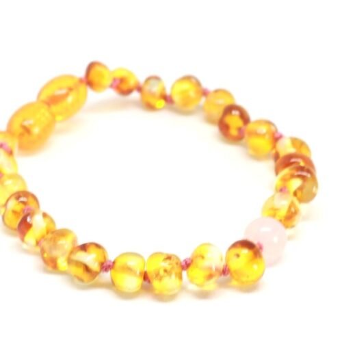 Rose Drop Swing - Honey Amber with Rose Quartz Bracelet: Kids/Teen Bracelet