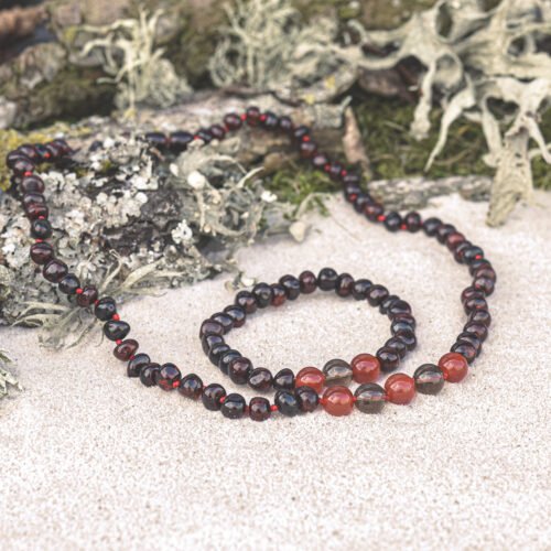Fire Flamenco - Cherry Amber with Smoky Quartz and Carnelian Necklace for adults