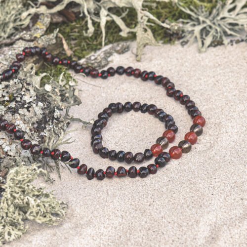 Fire Flamenco - Cherry Amber with Smoky Quartz and Carnelian: Kids/Teen Bracelet