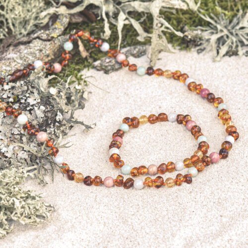 Blooming Samba - Caramel Amber and Natural Gemstone Kids/Teen Necklace