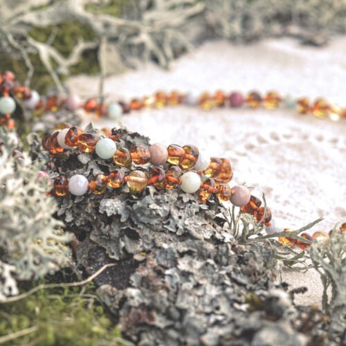 Blooming Samba - Caramel Amber and Natural Gemstone Kids/Teen Bracelet