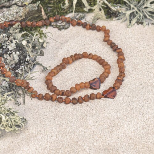 Cacao Salsa – Raw Caramel Baltic Amber Bracelet with Caramel Amber Heart for Adults