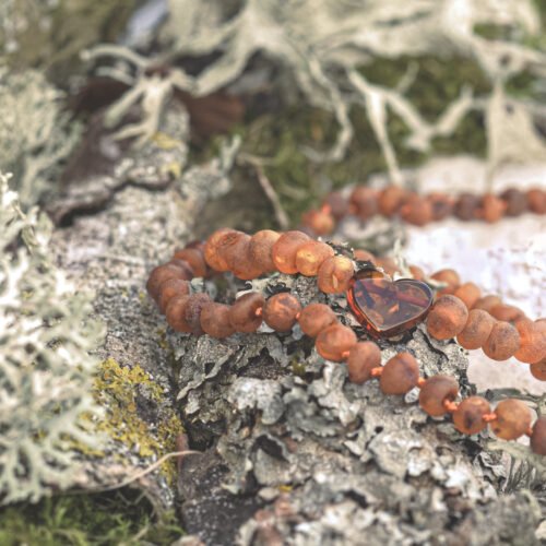 Cacao Salsa – Raw Caramel Baltic Amber Baby Bracelet with Caramel Amber Heart